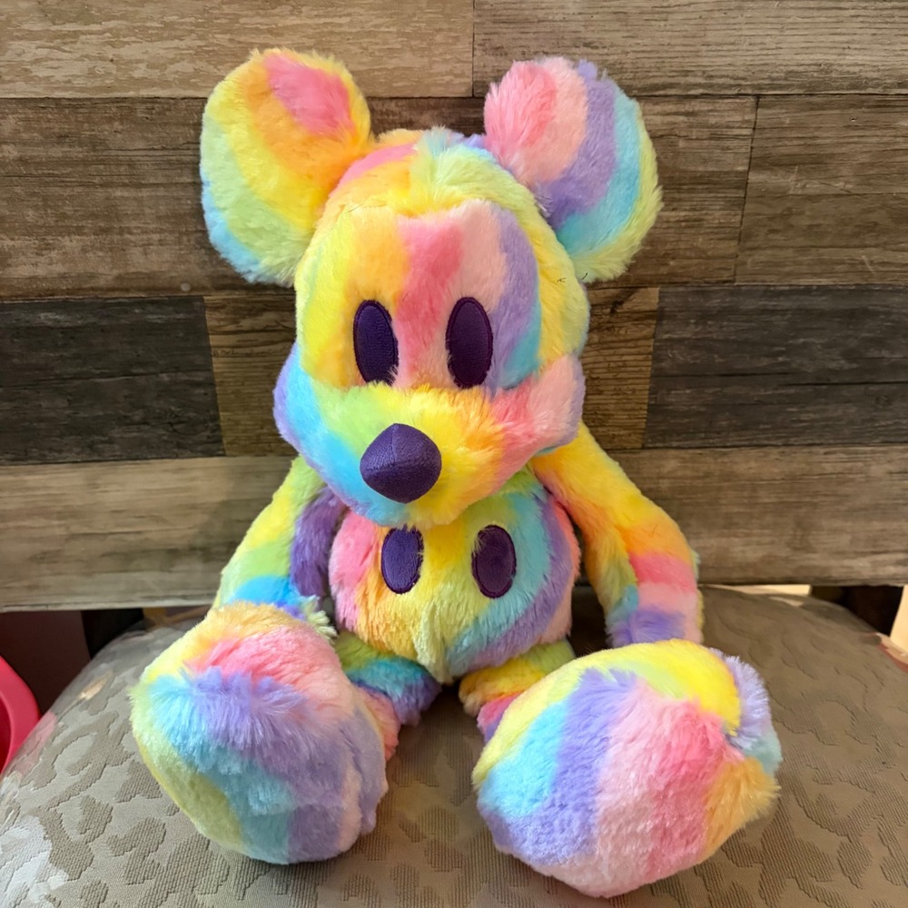 Disney Parks Mickey Mouse Rainbow Tie Dye Plush Stuffed Animal Toy 12 Inch